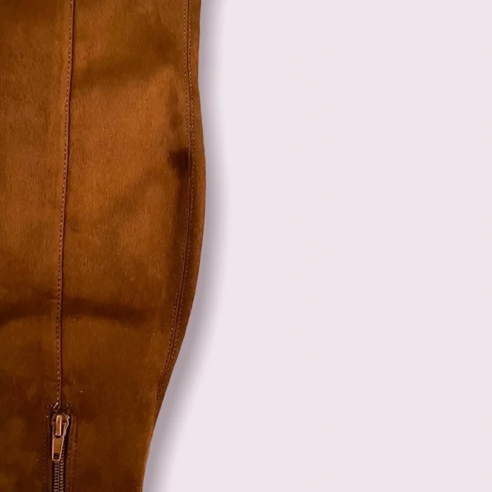 Steve Madden Shaya Boots Cognac Brown Over The Knee Suede Leather Heels Size 6.5